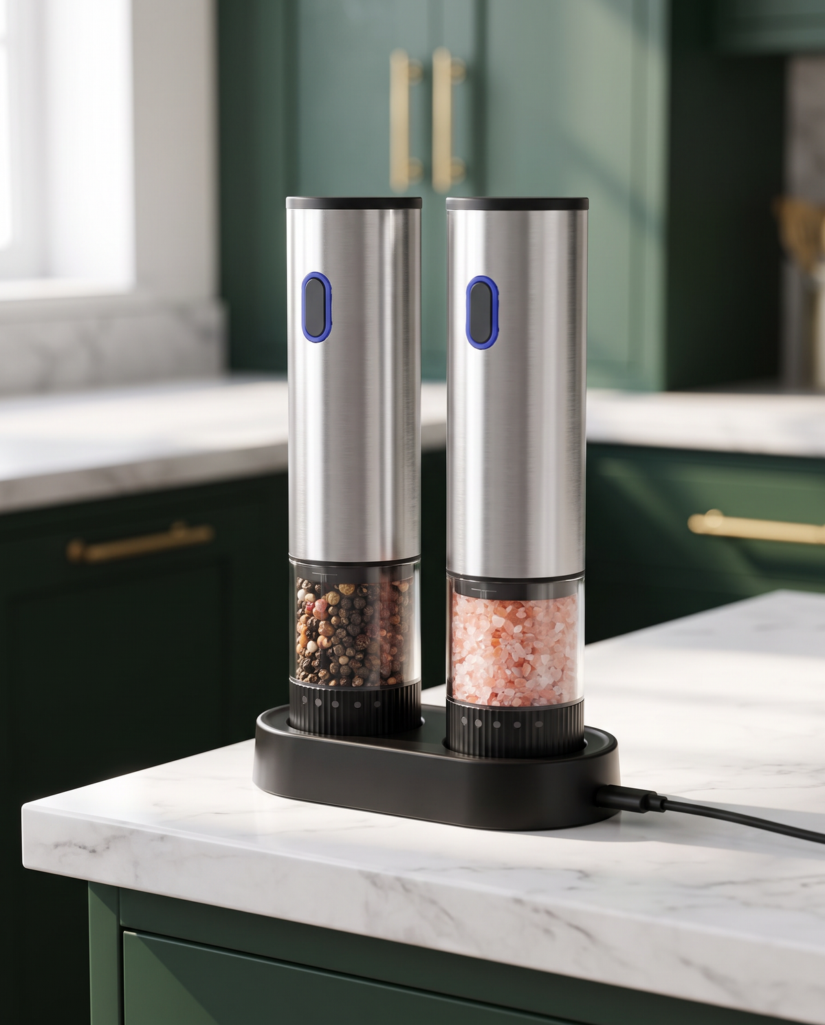Grinder set charging via USB-C on its base