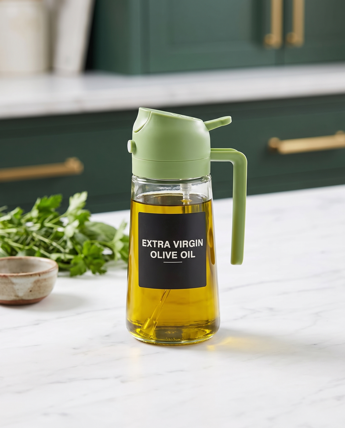 Premium glass oil sprayer on marble
