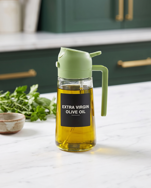 Premium glass oil sprayer on marble